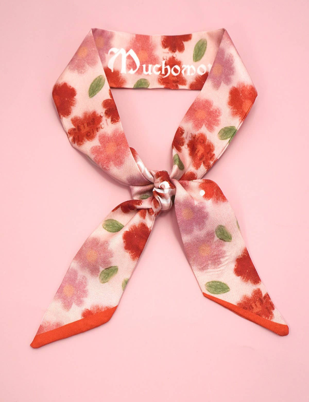 Pink Floral Skinny Twilly Scarf