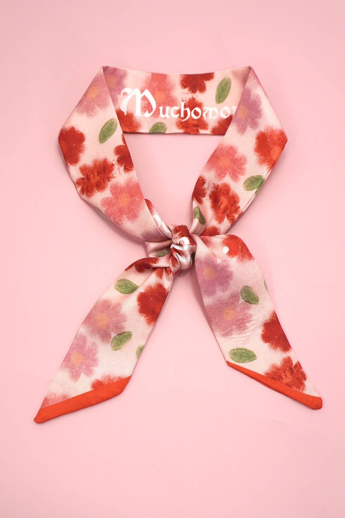 Pink Floral Skinny Twilly Scarf