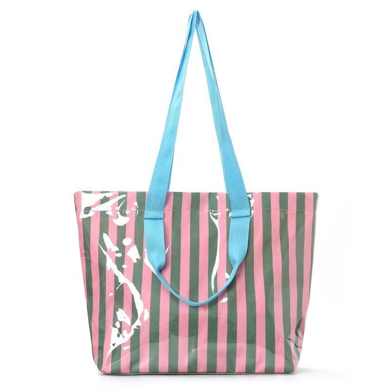 Large Striped Tote Bag w/ Shoulder Strap