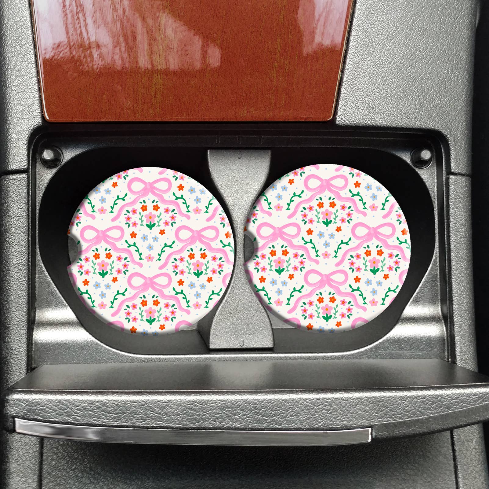 Coquette Floral Bow Car Coasters