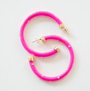 Hot Pink with Pearls Large Hoop Earrings