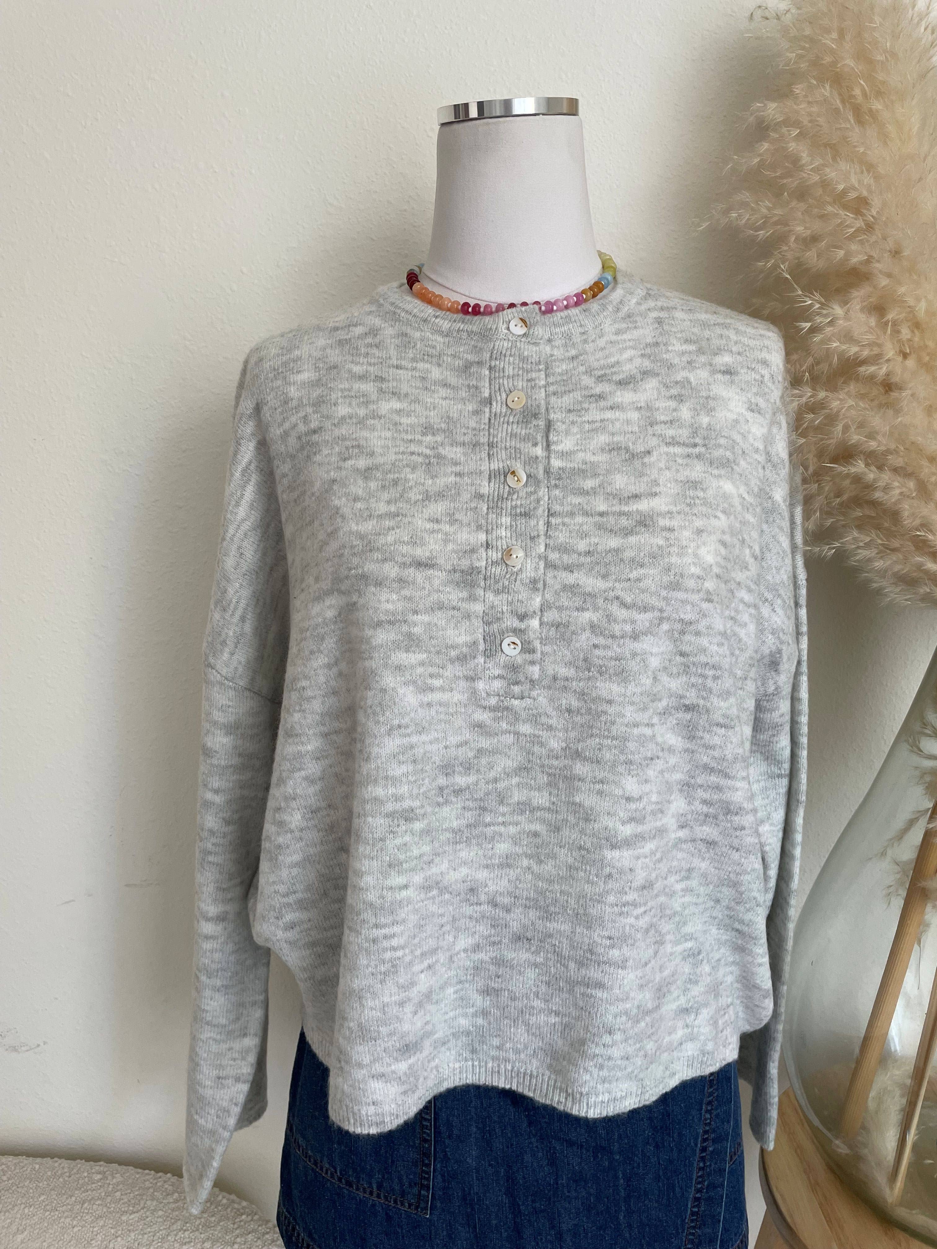 Gray Oversized Half Button Sweater