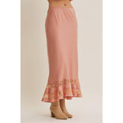 Coral Satin Lace Maxi Skirt