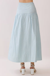 Blue Striped Drop Waist Midi Skirt