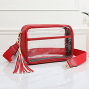 Faux Leather Transparent Rectangular Crossbody Bag: Clear,Silver