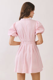 Pink Belted Puff Sleeve Mini Dress