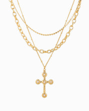 3 Layered Vintage Hammered Cross Necklace