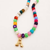 Multicolor Chunky Bead Initial Necklace