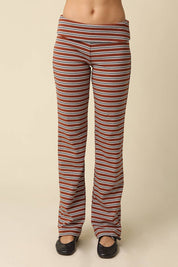 Brown Striped Crop Top and Pants Set showing pants