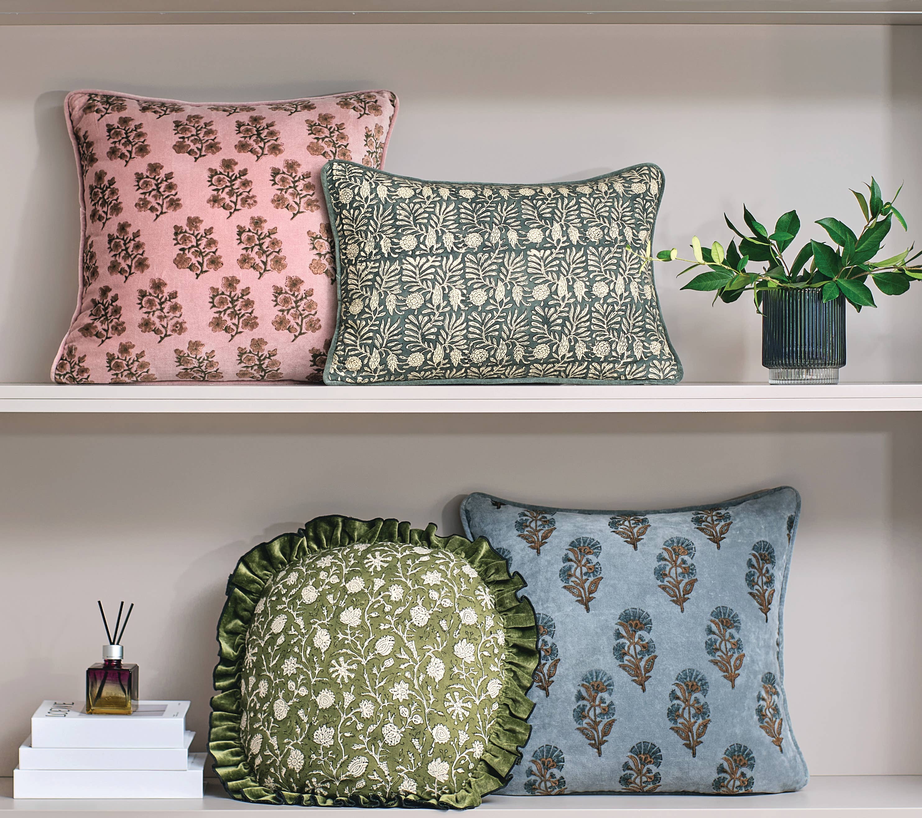 Block Print Vel Mughal Flower Pillow