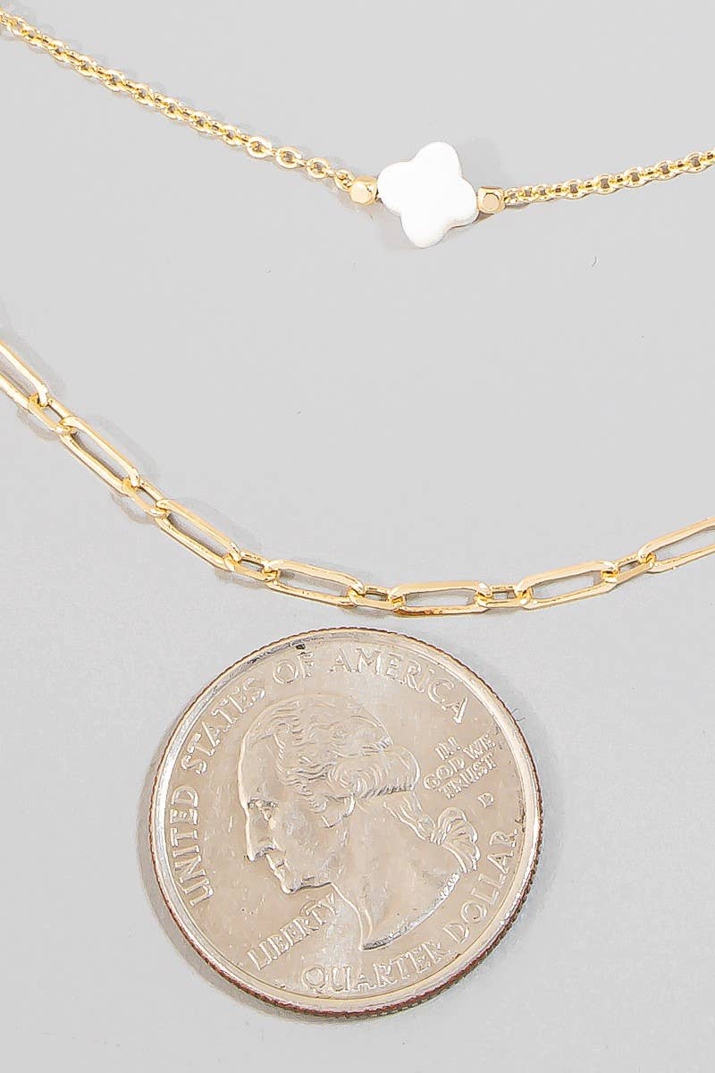 Clover Station Shell Charms Layered Chain Necklace