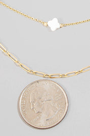 Clover Station Shell Charms Layered Chain Necklace
