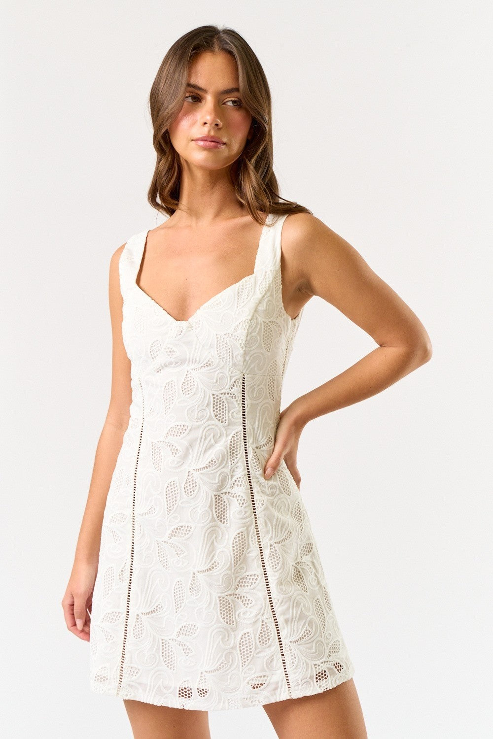 White Floral Embroidered Mini Dress