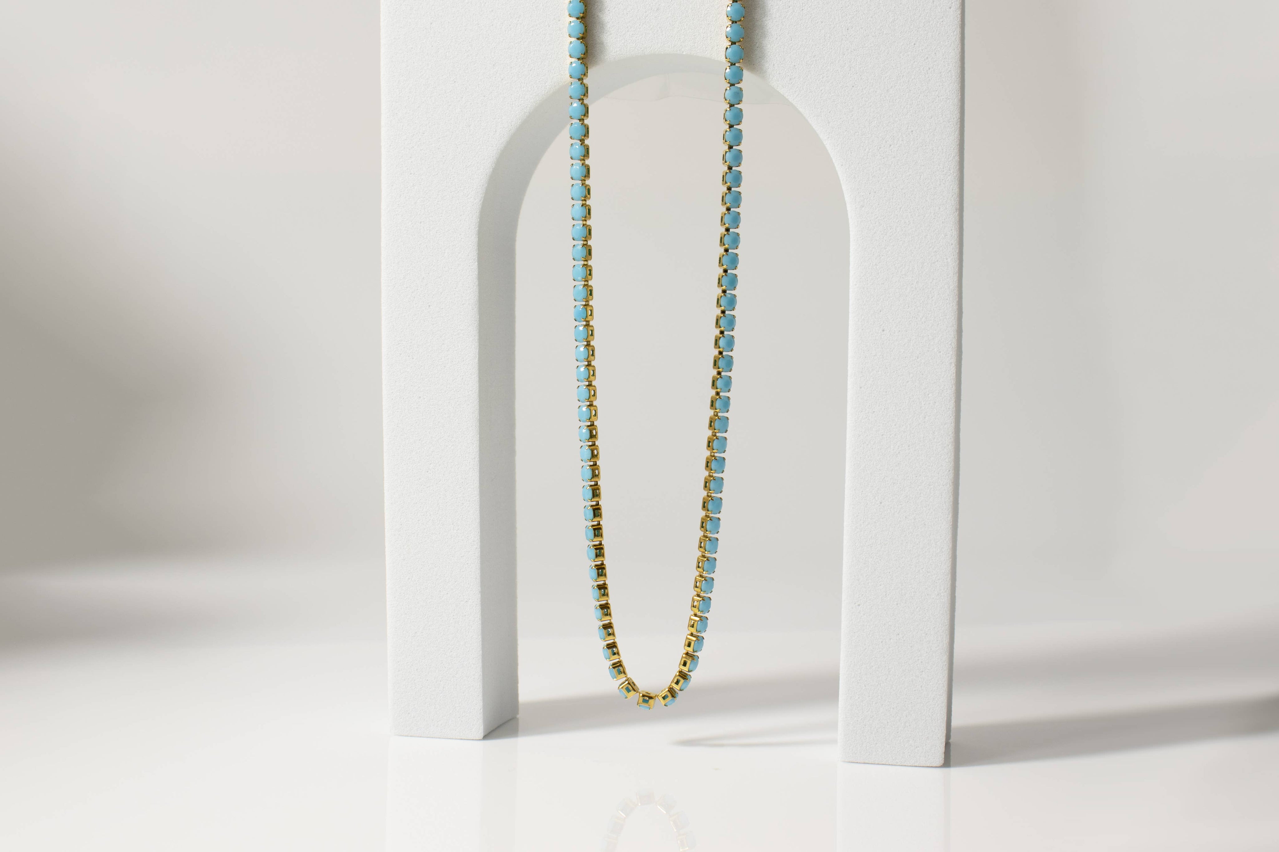 18k Gold Turquoise Rhinestone Tennis Chain Necklace