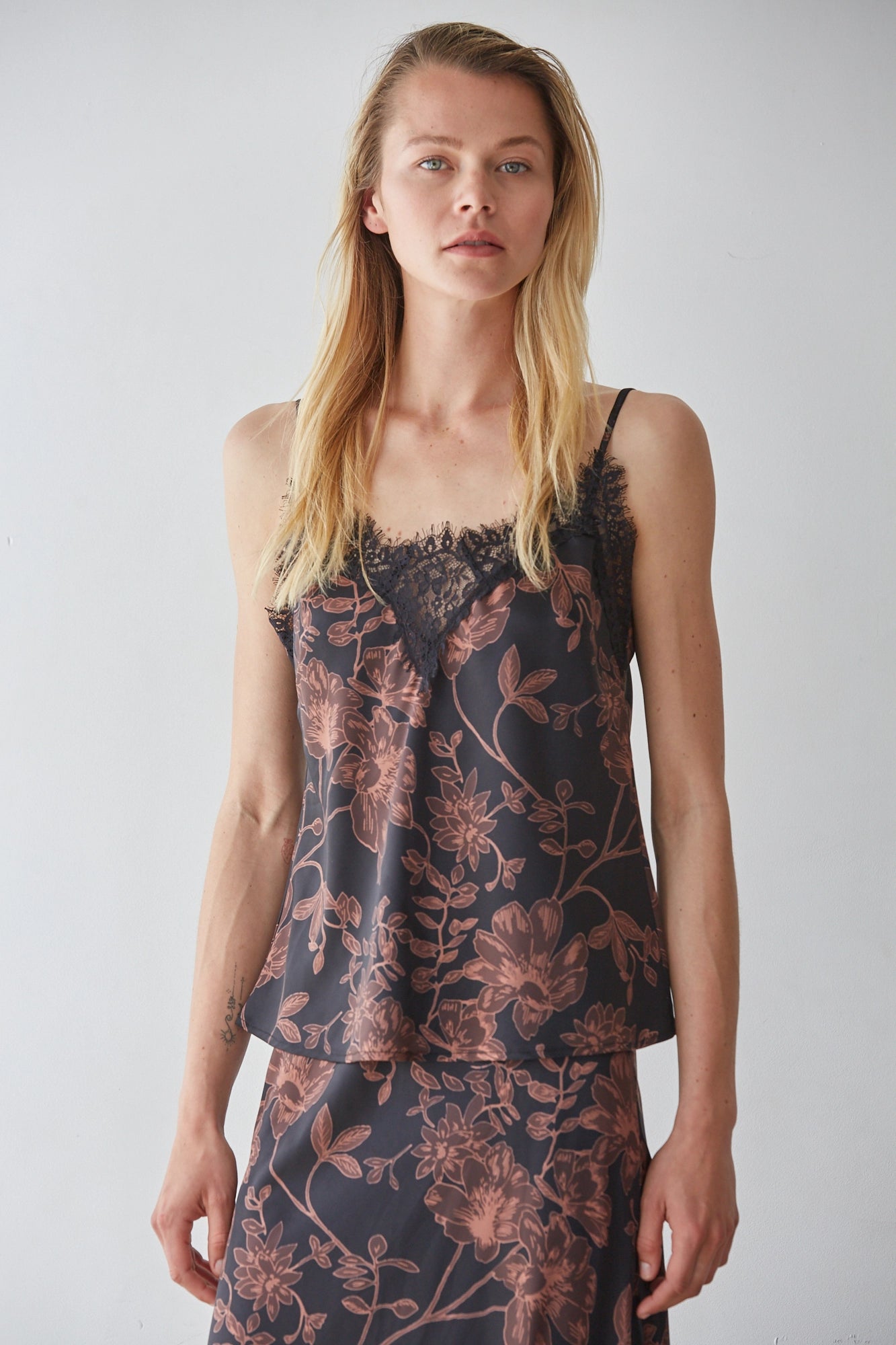 Floral Print Lace Tank & Maxi Skirt Set