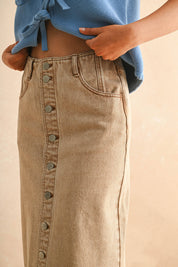 Gray Button Front Washed Skirt