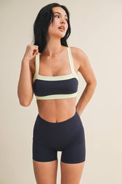 Navy Contrast Block Sports Bra