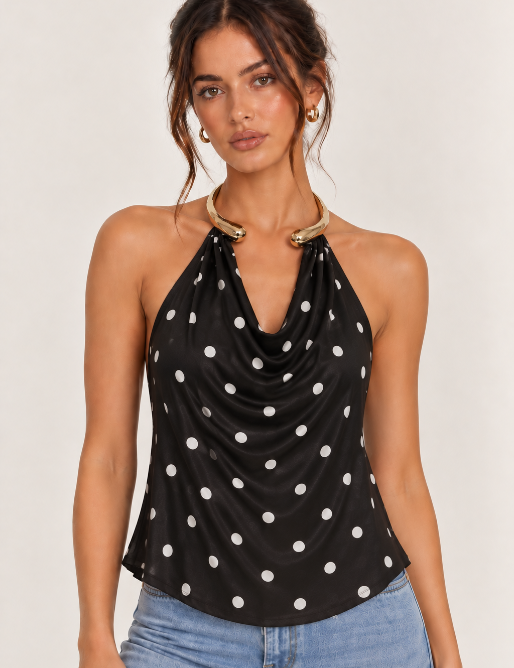 Black Polka Dot Halter Top
