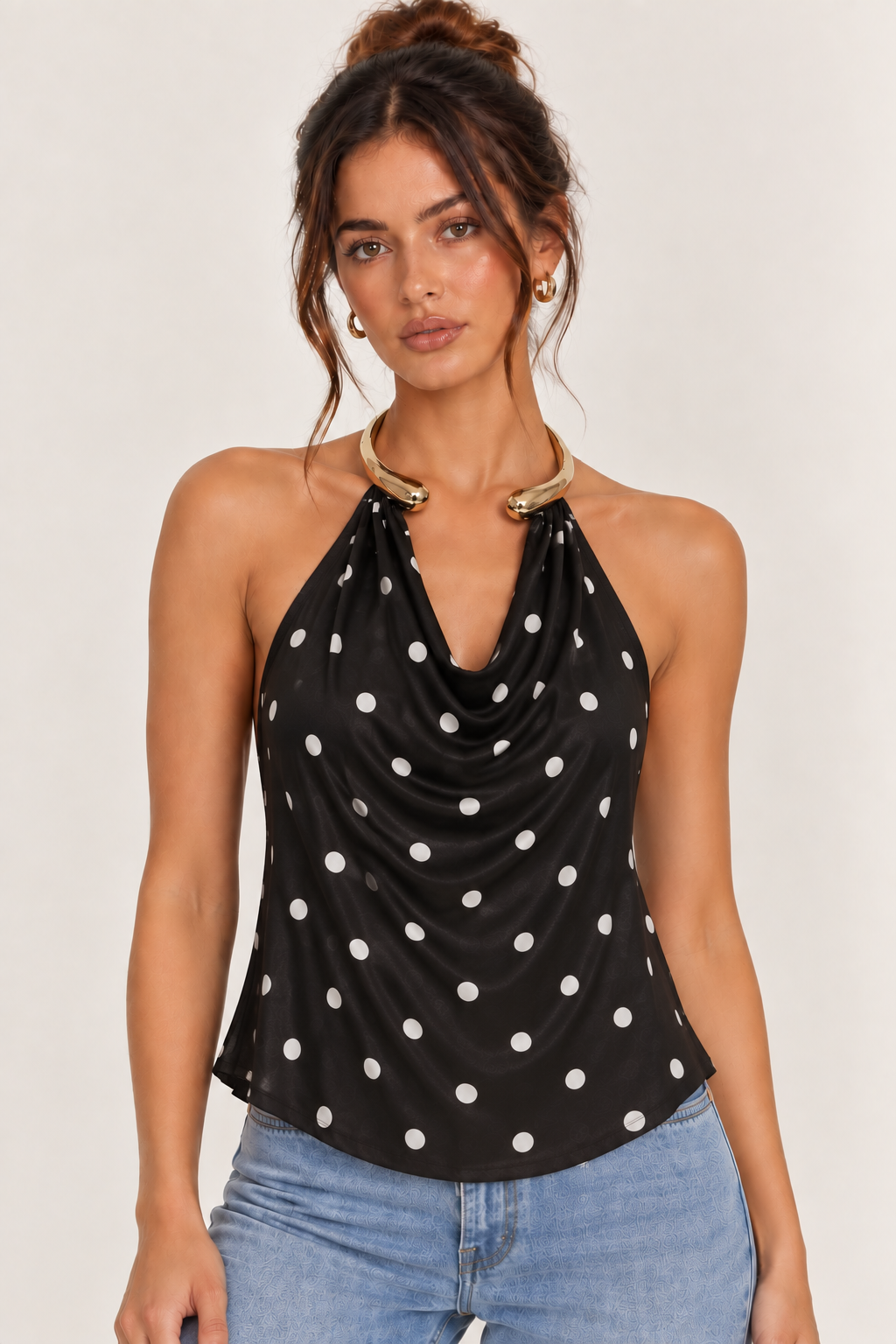 Black Polka Dot Halter Top