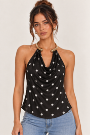 Black Polka Dot Halter Top