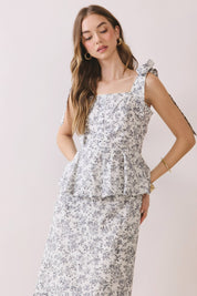 Green Floral Print Shoulder Tie Top