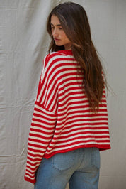 Red & Ivory Knit Striped Cardigan