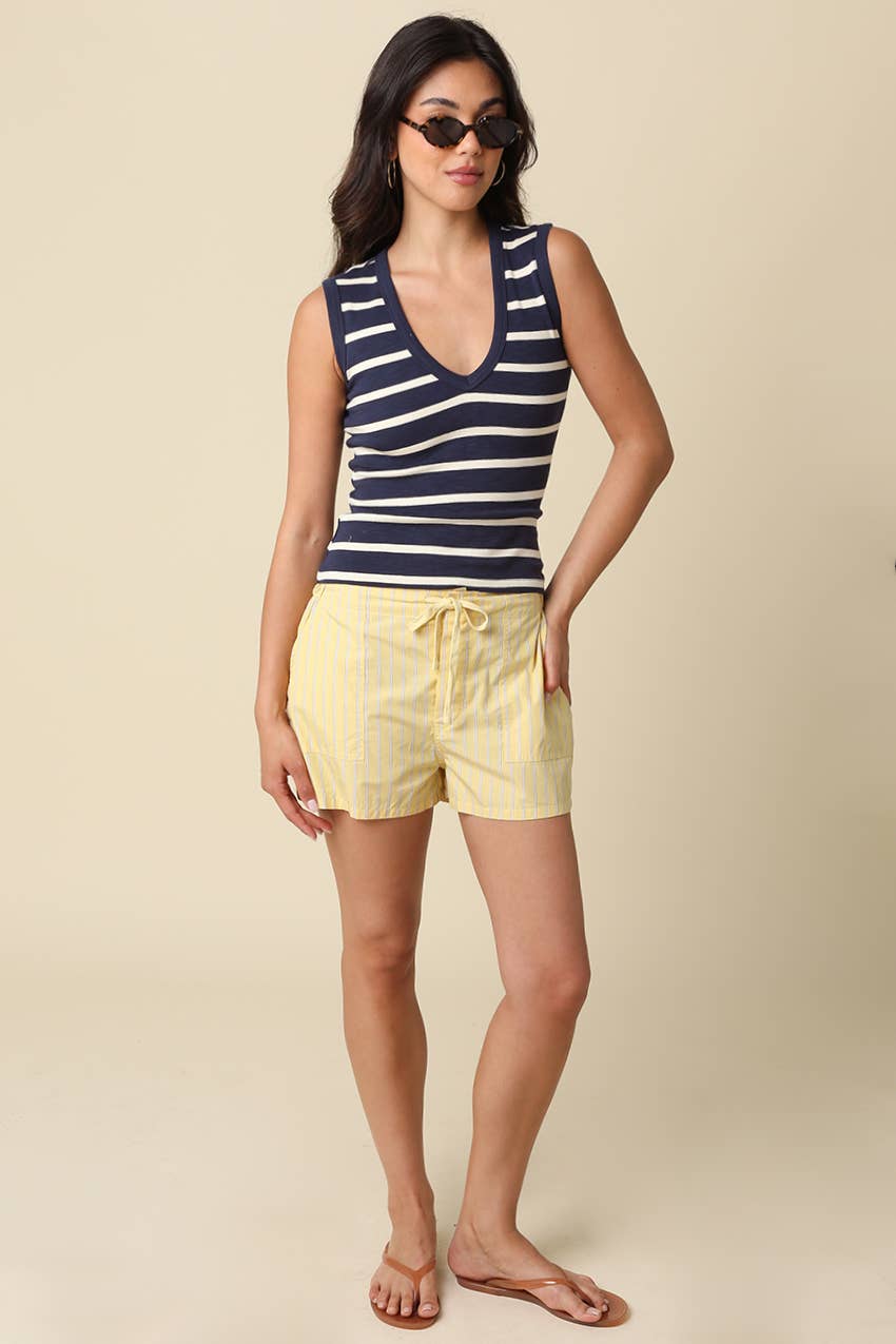 Navy & Cream Striped V-Neck Tank Top