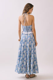 Floral Print Maxi Skirt Ruffle Set