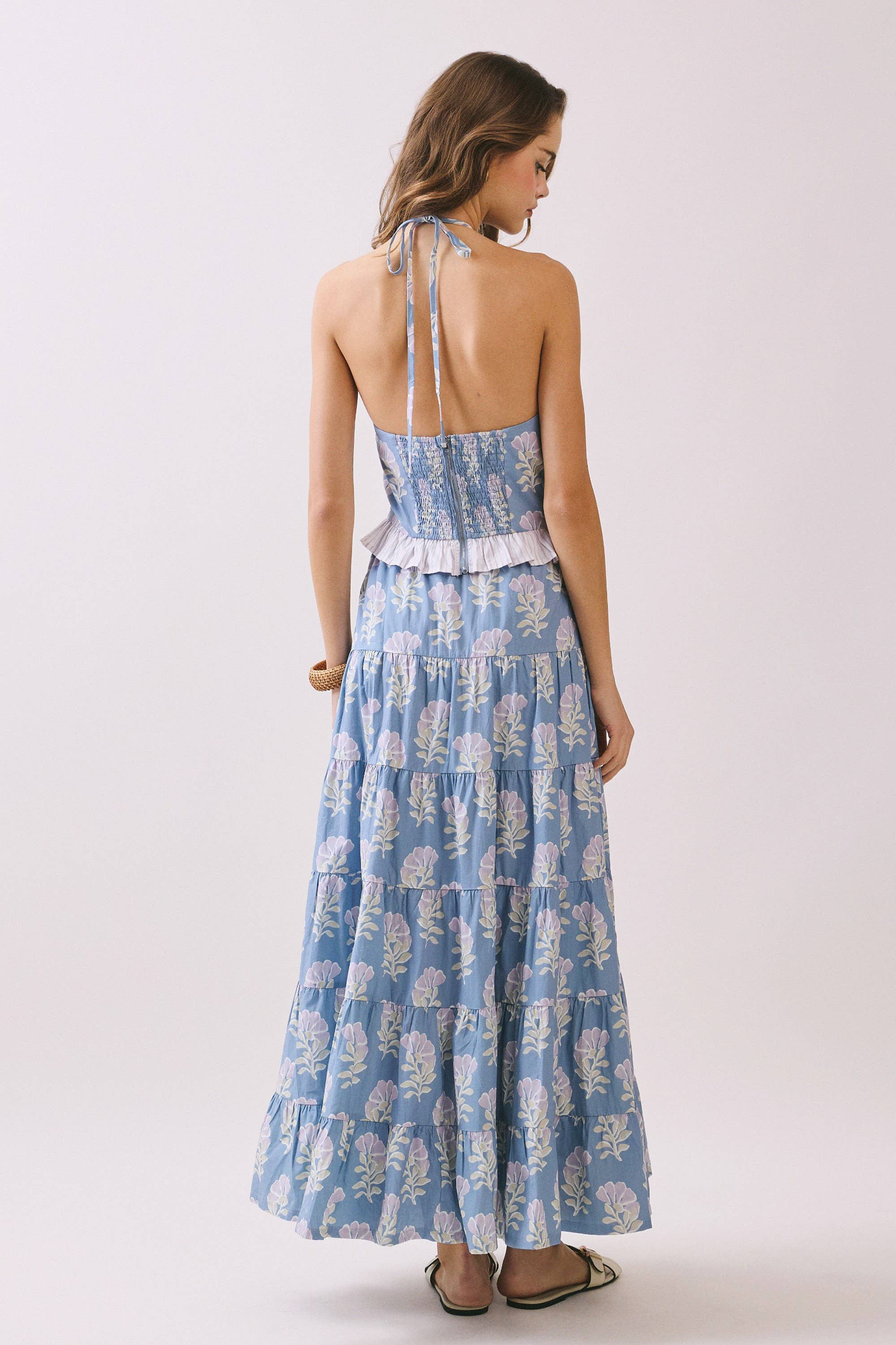 Floral Print Maxi Skirt Ruffle Set
