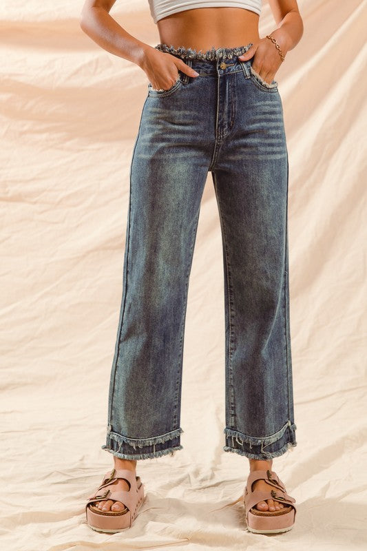 Frayed Edge High Rise Denim Jeans