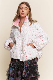 Floral Print Double Collar Jacket