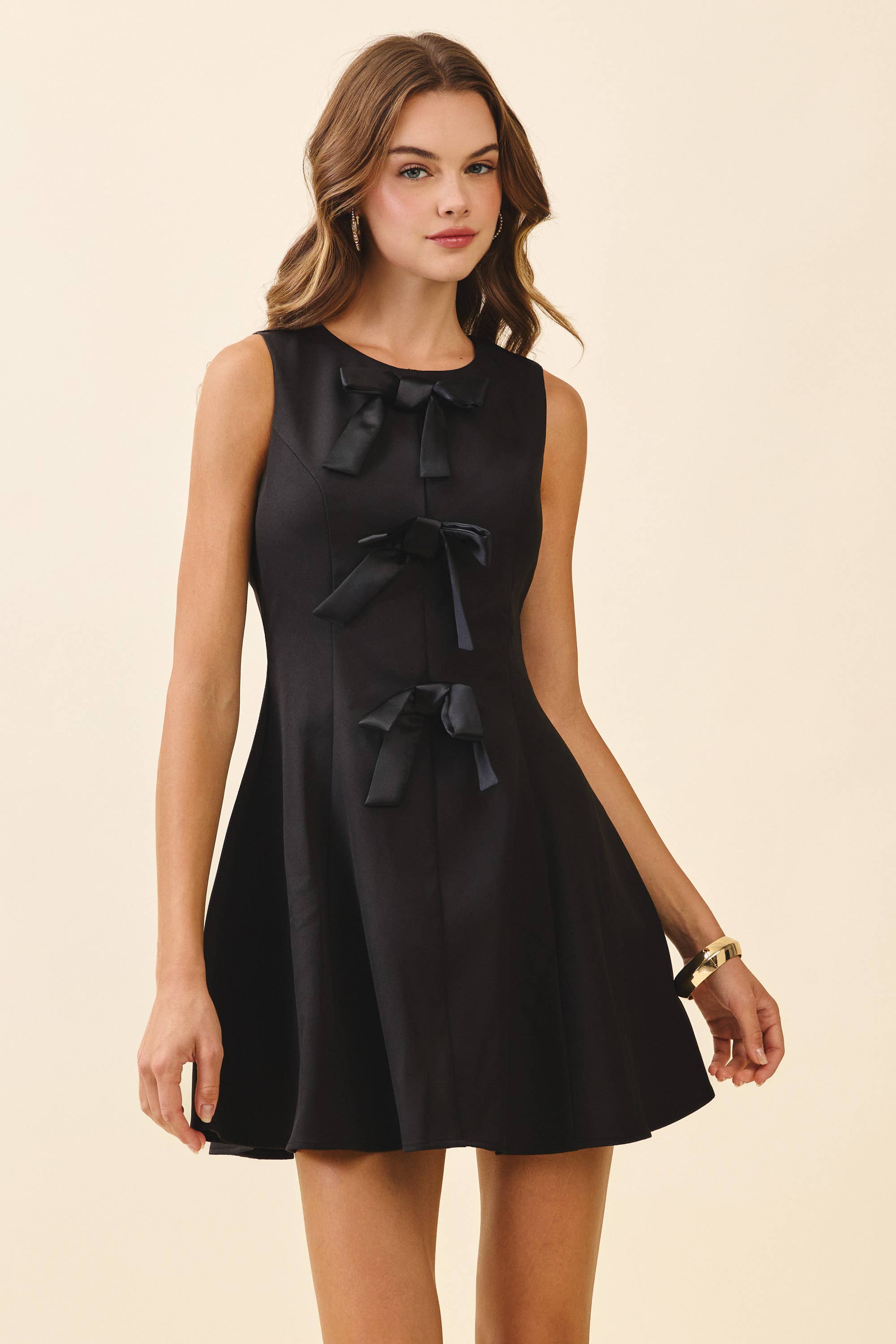Black Front Triple Bow Accent Dress