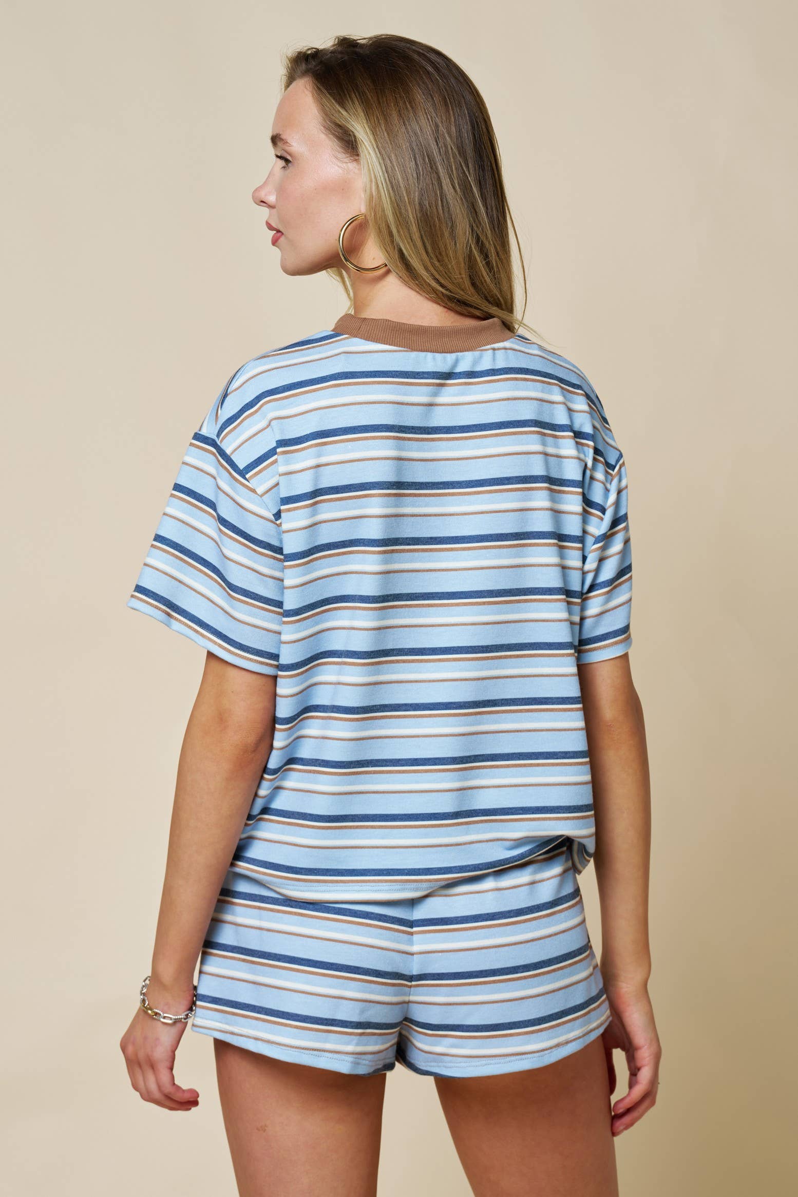 Blue & Brown Stripe Short Sleeve Set