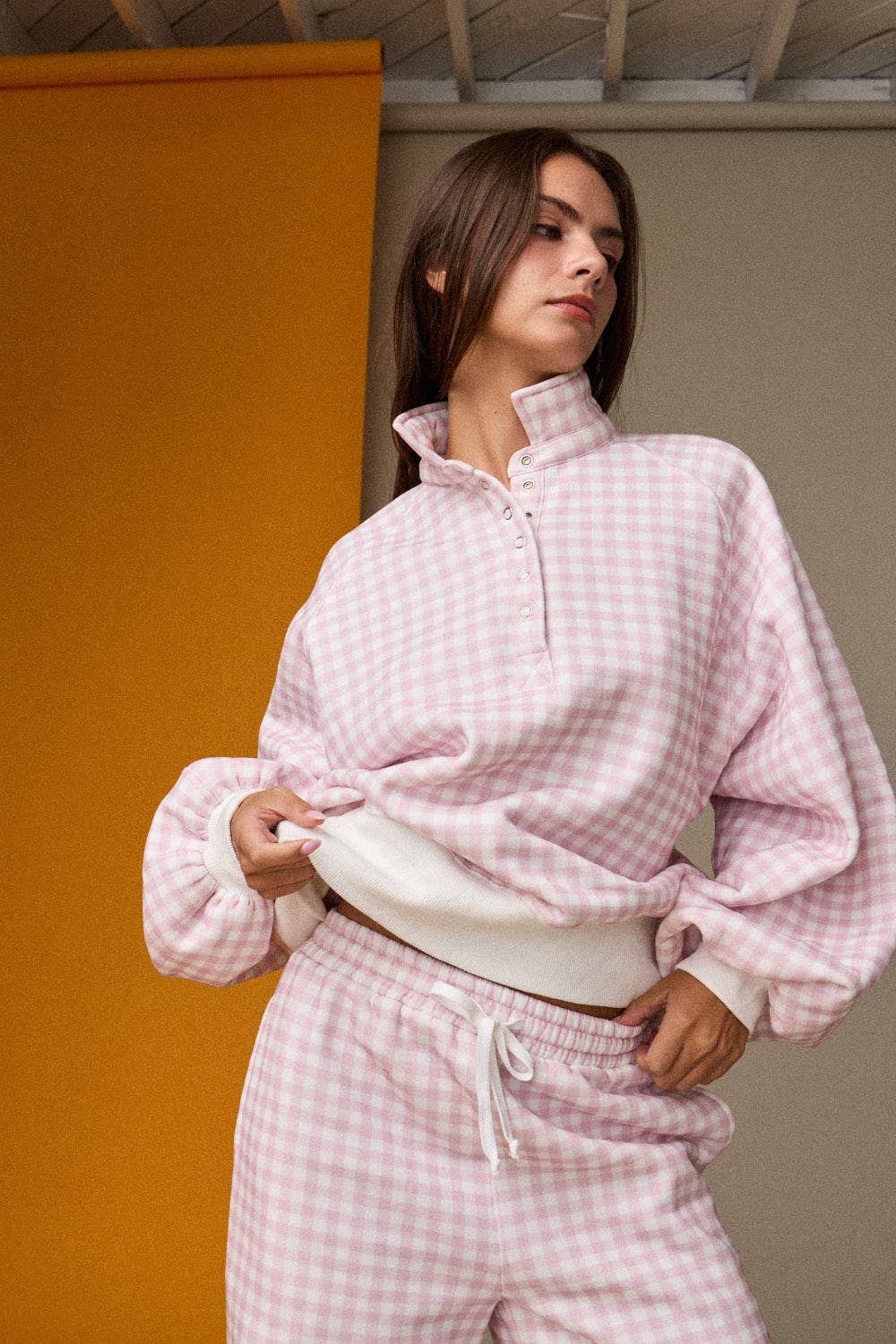 Pink Checkered Snap Button-up