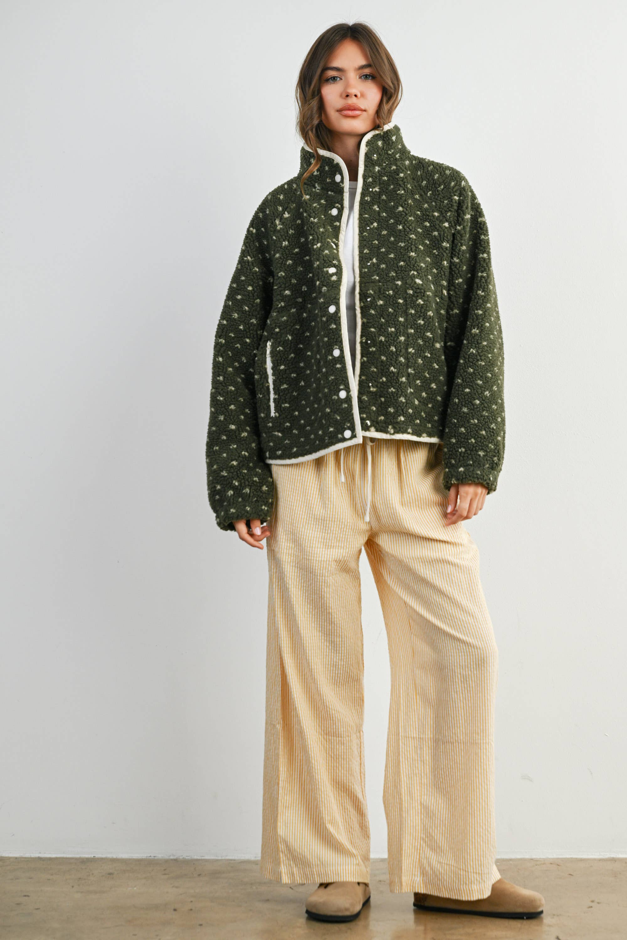 Olive Fleece Puffer Jacket