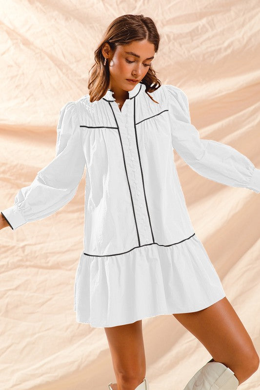 Ivory Long Sleeve Mini Dress