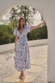 Blue Jaylene Pleated Maxi Dress Virda Floral