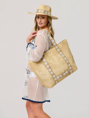 Tan Shell Beach Bag & Hat Set