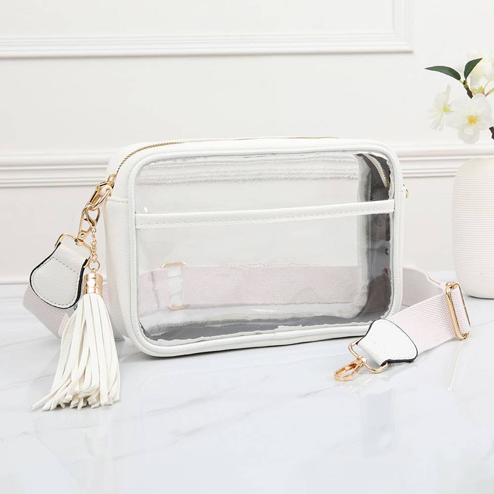 Faux Leather Transparent Rectangular Crossbody Bag: Clear,Royal Blue