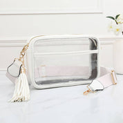 Faux Leather Transparent Rectangular Crossbody Bag: Clear,Silver