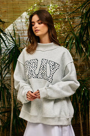 Gray Pray Embroidered Mock Neck