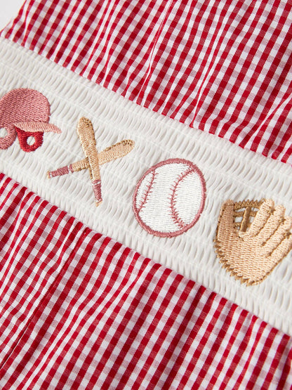 Baseball Baby Boys Smocking Embroidered Plaid