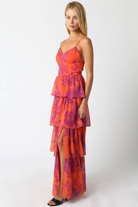 Pink & Orange Floral Ruffle Dress