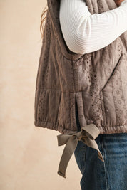 Mocha Lace Trim Puff Vest