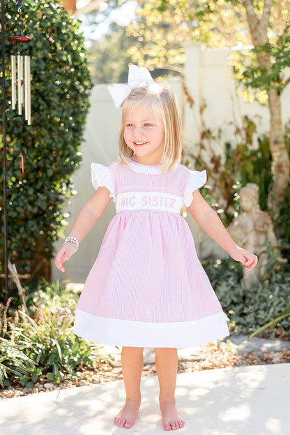 Pink Striped Big Sister Smocked Girls