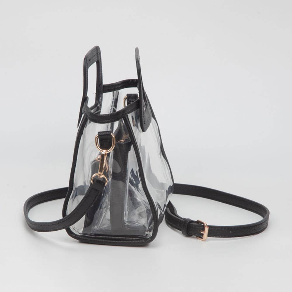 Transparent 3-piece Crossbody Handbag Set: Clear,Silver