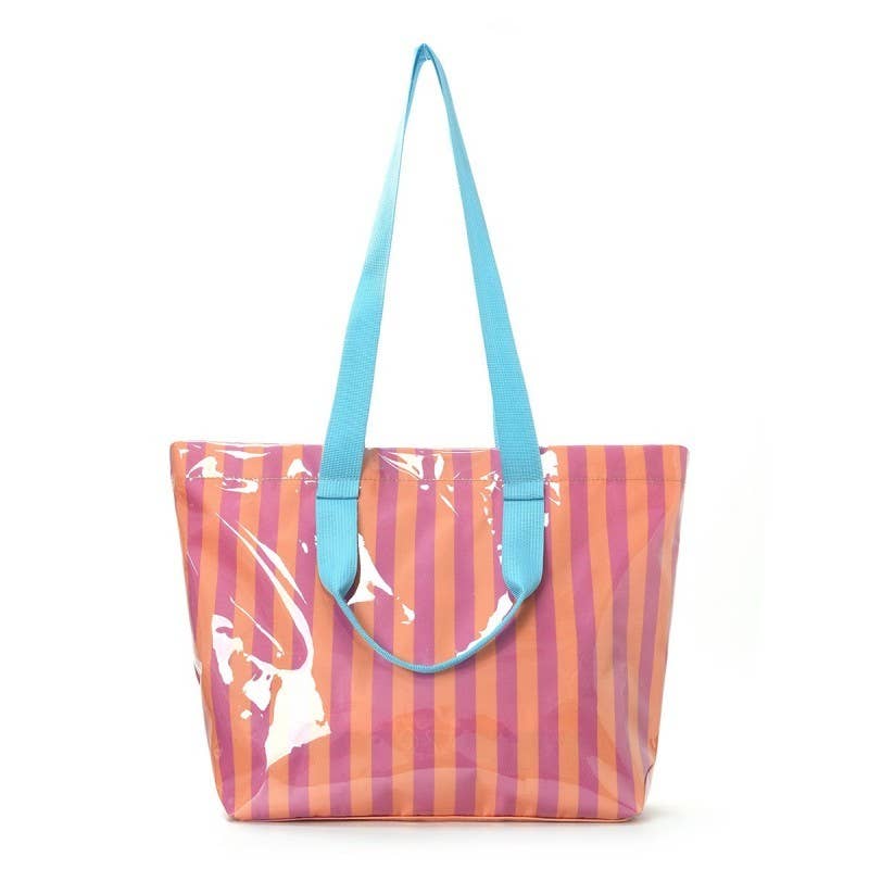 Large Striped Tote Bag w/ Shoulder Strap