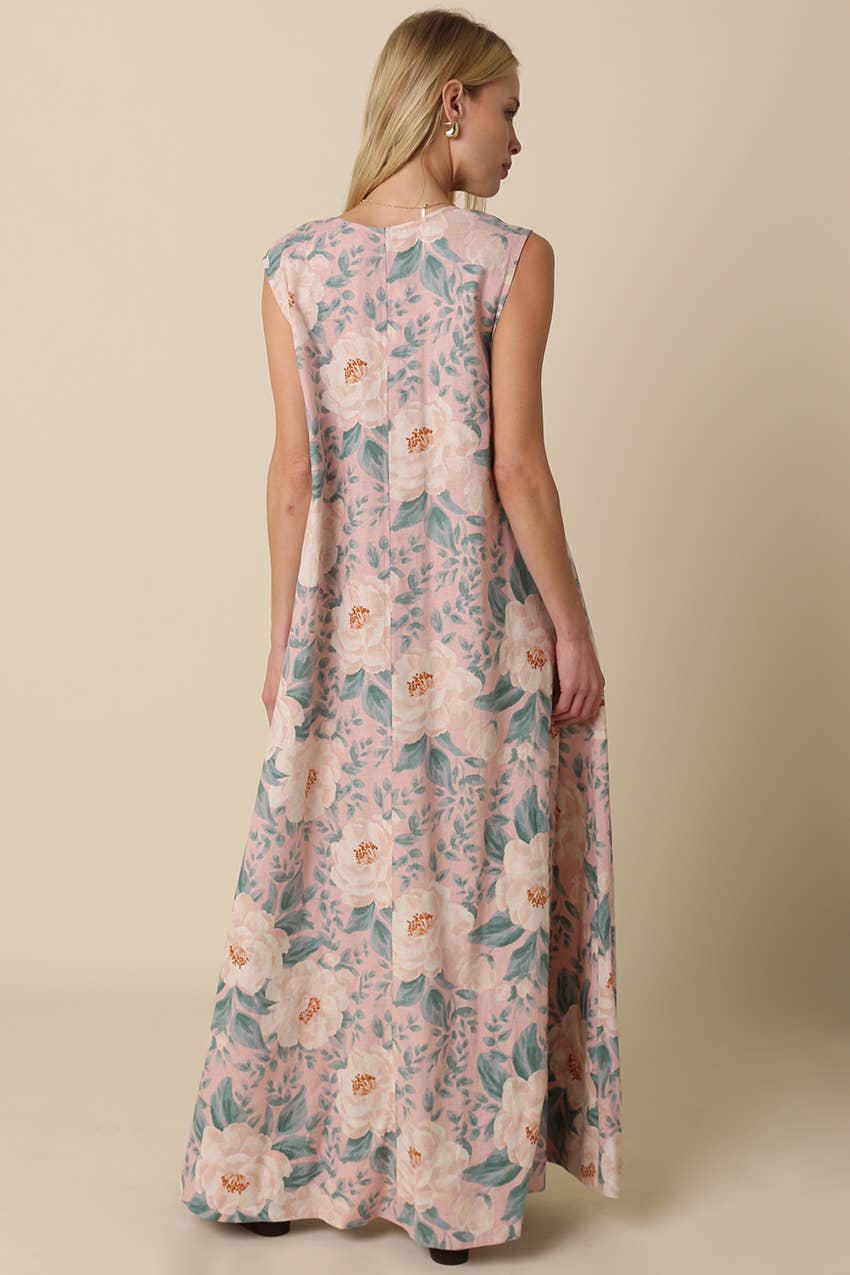 Pink Floral Sleeveless Dress