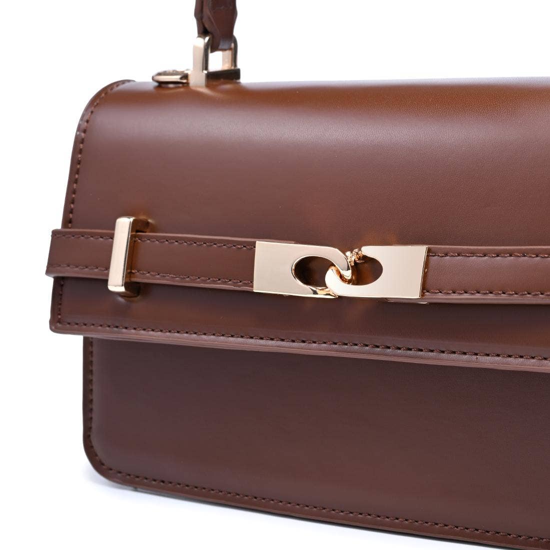 Brown Belted Top Handle Crossbody