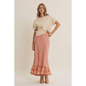 Coral Satin Lace Maxi Skirt